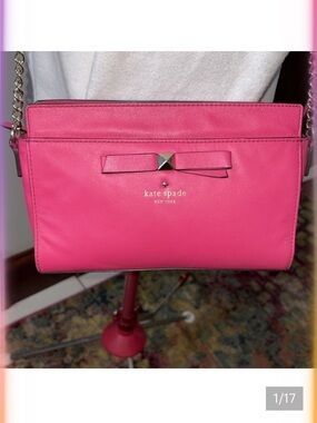 Kate Spade  bowfront Crossbody bag leather  bright pink  strap/Chain detail Exe